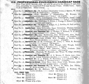 1897 Durham Regatta Day 2 Professional Fours Handicap Draw